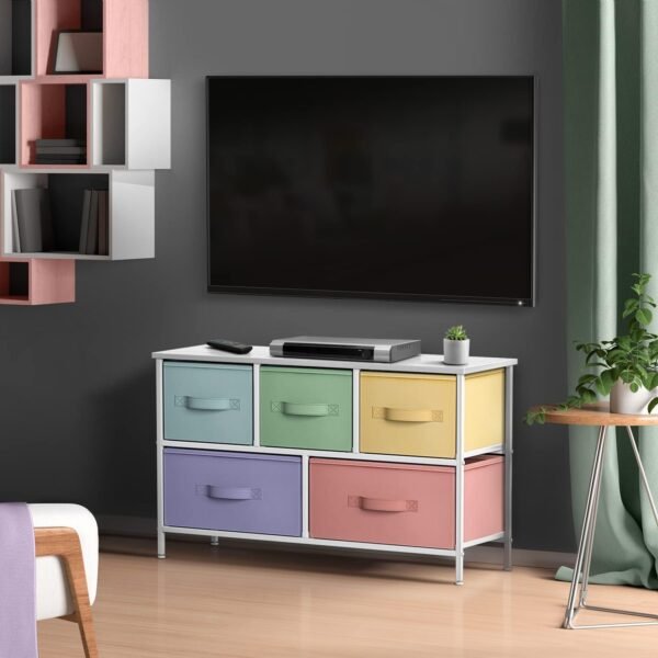 Sorbus Pastel TV Stand with 5 Drawers + 11 Inch Pastel Cube Storage Bins (6 Pack) Bundle - Matching Set - Storage Unit Organizers for Clothing - Bedroom, Closet, Office Organization - Image 6