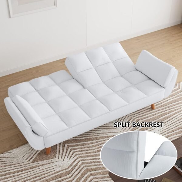 Betoko Futon Sofa Bed Modern Convertible Sleeper Sofa, Corduroy Twin Size Futon Couch Comfy Recliner Loveseat Sofa with Adjustable Backrest for Living Room Small Spaces (White) - Image 7