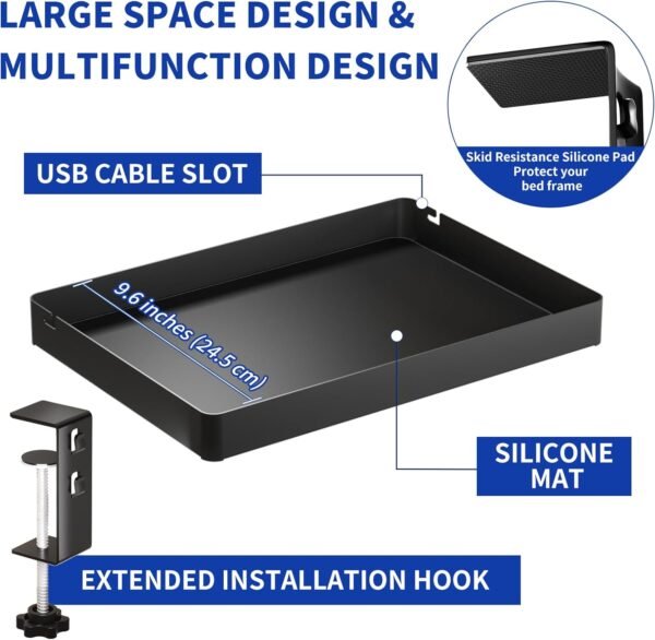 OOKUU Aluminium Bedside Shelf for Bunk Bed, College Dormitory Bed Shelf Organiser Bunk Bed Table with Cable Management College Dorm Nightstand with Storage for Phone Tablet Books and More - Image 5