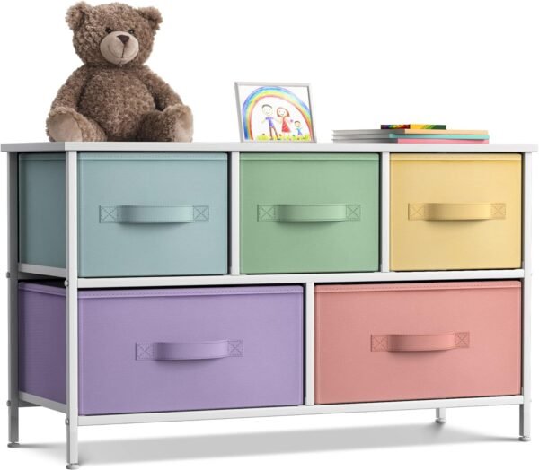 Sorbus Pastel TV Stand with 5 Drawers + 11 Inch Pastel Cube Storage Bins (6 Pack) Bundle - Matching Set - Storage Unit Organizers for Clothing - Bedroom, Closet, Office Organization - Image 4