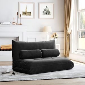 Harper & Bright Designs Adjustable Floor Sofa Couch with 2 Pillows, Foldable Lazy Sofa Sleeper Bed for Reading Gaming Sleeping(Black)