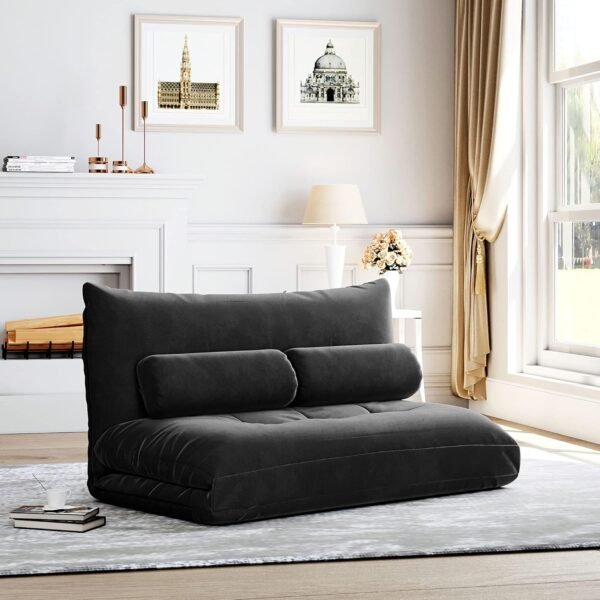 Harper & Bright Designs Adjustable Floor Sofa Couch with 2 Pillows, Foldable Lazy Sofa Sleeper Bed for Reading Gaming Sleeping(Black)