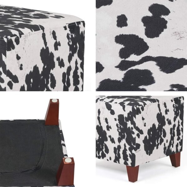 Square Footrest Ottoman Stool Seat with Linen Fabric and Non-Skid Wooden Legs, Black Cow - Image 9