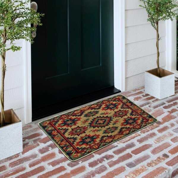 Aztec Door Mat Indian Geometry Floral Pattern Tribal Southwestern Red Green Beige Rubber Absorbent Dirt Trapper Non Slip Washable Indoor Home Porch Outdoor Welcome Doormat Entry Mats 17x29 Inch - Image 4