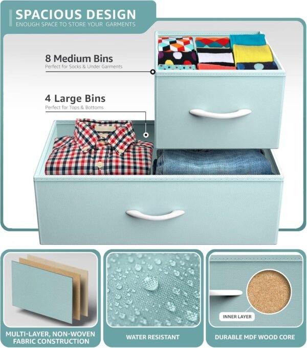 Sorbus Kids Dresser with 12 Drawers - Chest Organizer Unit with Steel Frame Wood Top & Handle, Fabric Bins for Clothes - Large Furniture for Bedroom Hallway Kids Room Nursery & Closet (Aqua) - Image 5
