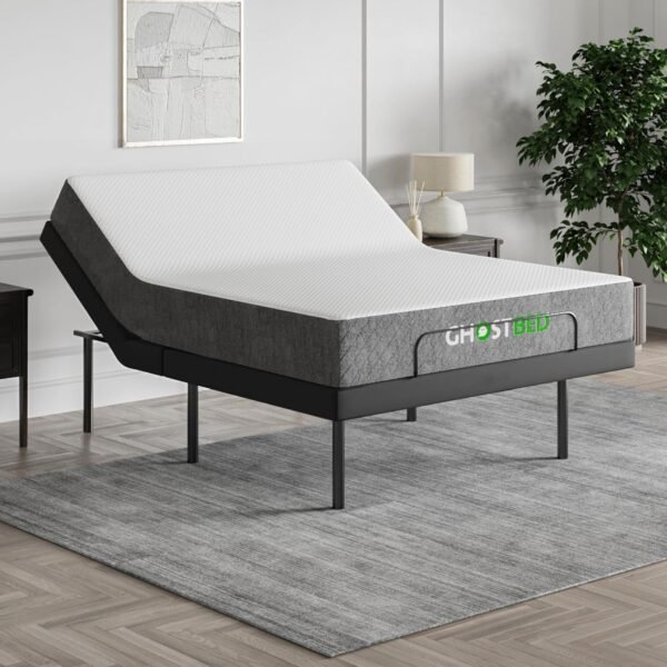 GhostBed Adjustable Base Bundled with 12" Hybrid Mattress in a Box with Cool Gel Memory Foam and Individually Wrapped Coils, Zero Gravity and Massage Settings, Twin XL Adjustable Bed Frame Mattress