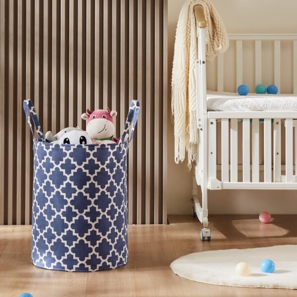 TECHMILLY 63L Large Laundry Basket with Long Handles, Collapsible Kids Laundry Hamper, Toy Storage Basket for Nursery, Bedroom Decor for Baby Girls and Boys (Blue Lattice) - Image 7