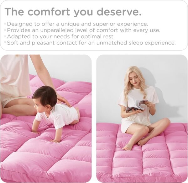 KÜB Cooling Cal King Mattress Topper, Cotton Pillow Top with 8-21 Inch Deep Pocket, 3D Snow Down Alternative Fill, Breathable Fluffy College Dorm Mattress Pad Cover (Pink, California King 84*72inch) - Image 6