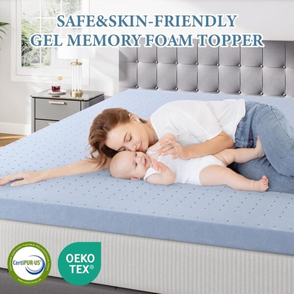 FP FLEXPEDIC Twin XL Mattress Topper, 3 inch Cooling Mattress Topper, Gel-Infused Memory Foam Bed Topper for Back Pain, CertiPUR-US Certified, Purple - Image 3