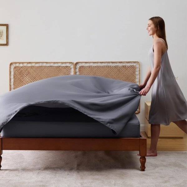 Bedsure Queen Sheet Set, Cooling Sheets for Queen Size Bed Set, Rayon Derived from Bamboo, Breathable & Soft Deep Pocket Up to 16", Hotel Luxury Silky Bedding Sheets & Pillowcases, Dark Grey - Image 2