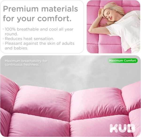 KÜB Cooling Cal King Mattress Topper, Cotton Pillow Top with 8-21 Inch Deep Pocket, 3D Snow Down Alternative Fill, Breathable Fluffy College Dorm Mattress Pad Cover (Pink, California King 84*72inch) - Image 5
