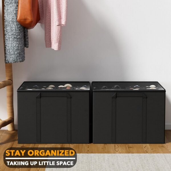 SpaceAid Shoe Organizer for Closet, 2 Pack Foldable Shoe Storage Containers Baskets Boxes Bins w/Adjustable Dividers, Fits 16-32 Pairs, Black - Image 6