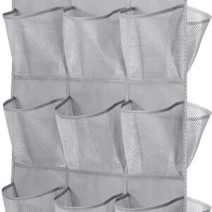 MISSLO 30 Large Pockets Dual Sided Hanging Shoe Organizer for Closet with Rotating Hanger Hanging Shoe Shelves, Grey