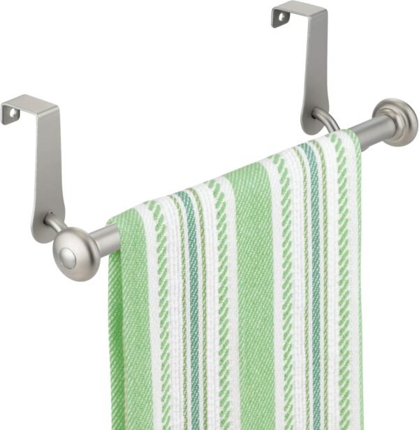 iDesign York Metal Over the Cabinet Dish and Hand Towel Bar Holder for Kitchen, Bathroom, 3" x 10.5" x 6.3", Satin Silver