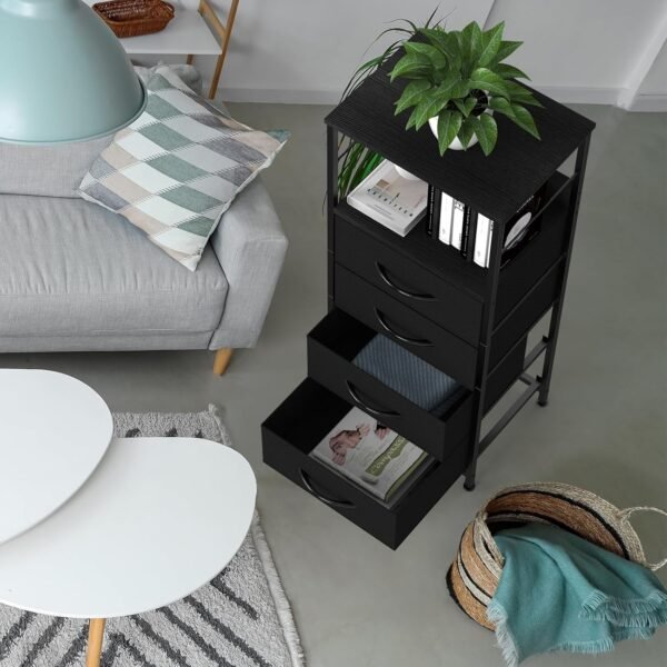 YBING Nightstand with Drawers End Table for Bedroom Night Stand with Fabric Storage Side Table for Living Room Home Dorm, Wood Top, Black - Image 7