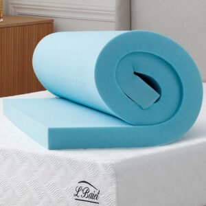 L’Baiet Cooling Gel Memory Foam Mattress Topper | 3″ King Size | Medium Firm | Plush Soft Cool Pad Cushion for Bed, Sofa, Futon | CertiPUR-US Certified | Fiberglass Free | Safe for Kids and Adults
