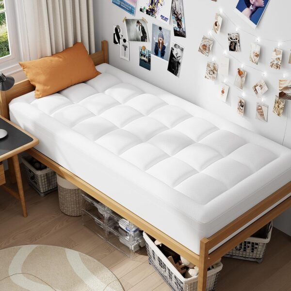 ELEMUSE Dual Layer 3 Inch Memory Foam Mattress Topper Twin XL, Dorm Room 2 Inch Cooling Gel Memory Foam Plus 1 Inch Down Alternative Pillow Top Mattress Pad, College Essential, Soft Comfort Support - Image 5