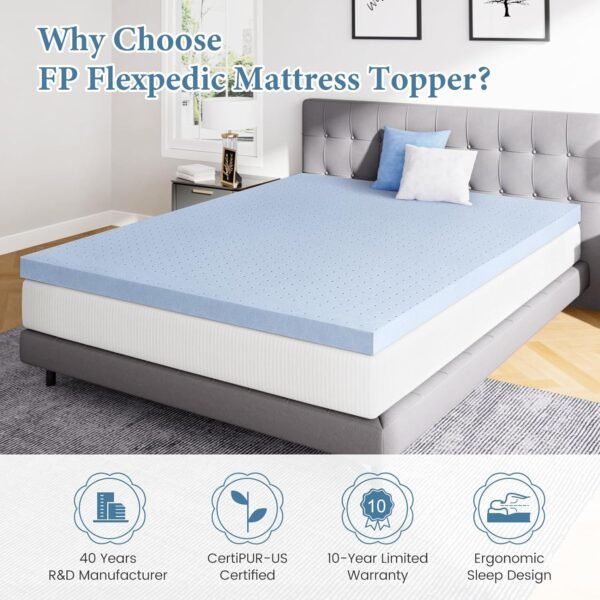 FP FLEXPEDIC Twin XL Mattress Topper, 3 inch Cooling Mattress Topper, Gel-Infused Memory Foam Bed Topper for Back Pain, CertiPUR-US Certified, Purple - Image 7