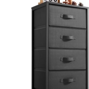 LINSY HOME Dresser for Bedroom, Black Dresser with 4 Drawers, Chest of Drawers with Wood Top and Steel Frame, Storage Drawers for Closet, Living Room, Hallway, Entryway