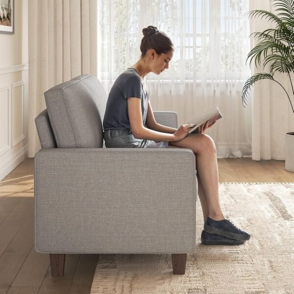 70" Grey Loveseat Sofa, 2 Seater Modern Couch, Linen Fabric Couch with Pocket Springs Seat Cushion, Square Armrest, Comfy Couches for Small Spaces, Living Room, Bedroom, Apartment, Office - Image 2