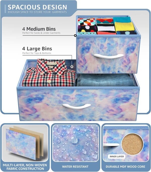 Sorbus Dresser with 8 Drawers - Furniture Storage Chest for Kid’s, Teens, Bedroom, Nursery, Playroom, Clothes, Toys - Steel Frame, Wood Top, Fabric Bins (Pastel Tye-die) - Image 5