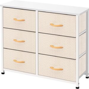 AZL1 Life Concept 6 Drawers Fabric, Tower Dresser for Bedroom, Hallway, Nursery, Entryway, Closets, Sturdy Metal Frame, Wood Tabletop, Easy Pull Handle, 31.5 Inches, Ivory