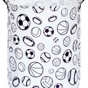 KUNRO Large Sized Round Storage Basket Waterproof Coating Organizer Bin Laundry Hamper for Nursery Clothes Toys (Sports ball)