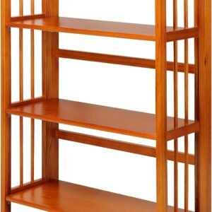 Casual Home 3-Shelf Folding Stackable Bookcase (27.5″ Wide)-Honey Oak