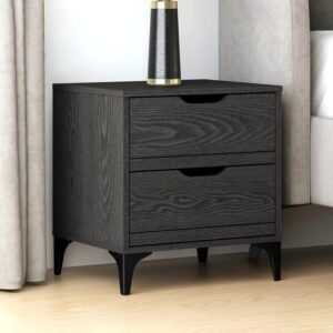 Galano Lilay Nightstand, Bedside Table with Rustic Design Drawers, Night Stand for Bedroom, 2 Drawer Storage End Table, for Living Room, 15.7″ D x 18.9″ W x 20.3″ H, Dark Grey Oak