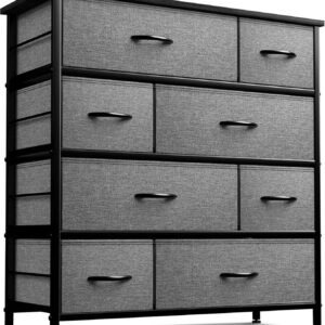 Sorbus Dresser for Bedroom with 8 Drawers – Tall Chest Storage Tower Unit, for Closet, Hallway, Nursery, Entryway Furniture Organization – Steel Frame, Wood Top Easy Pull Bins (Dark Grey)