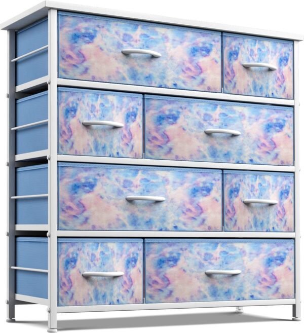 Sorbus Dresser with 8 Drawers - Furniture Storage Chest for Kid’s, Teens, Bedroom, Nursery, Playroom, Clothes, Toys - Steel Frame, Wood Top, Fabric Bins (Pastel Tye-die)
