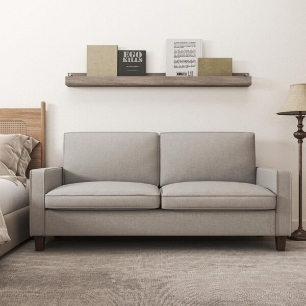 70" Grey Loveseat Sofa, 2 Seater Modern Couch, Linen Fabric Couch with Pocket Springs Seat Cushion, Square Armrest, Comfy Couches for Small Spaces, Living Room, Bedroom, Apartment, Office - Image 7