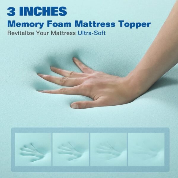 BedLuxury Mattress Topper Memory Foam 3 Inch California King Size Gel Mattress Pad Cover with 18" Deep Pocket for Pressure Relief Bed Topper with Grey Removable Rayon Made from Bamboo Cover - Image 4