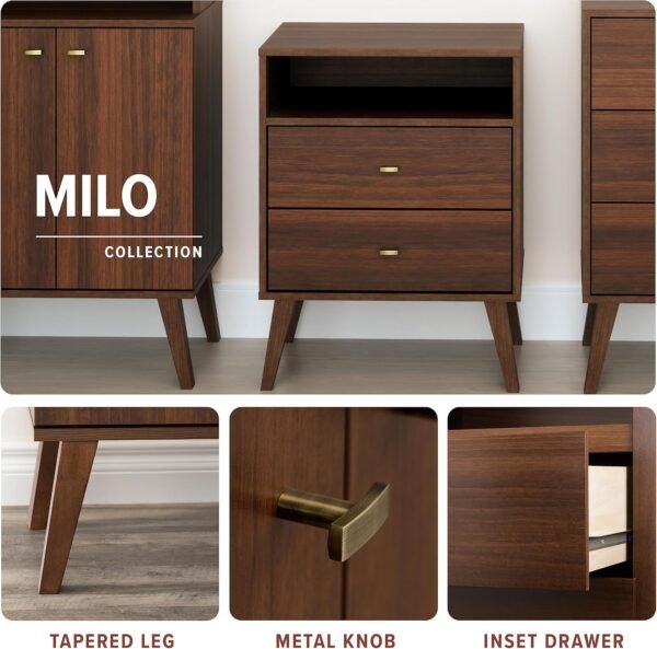 Prepac Milo 2-drawer Tall Nightstand with Open Shelf, Cherry - Image 6