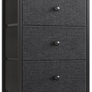 REAHOME 5 Drawer Dresser for Bedroom Storage Tower Closet Organizer Vertical Chest Sturdy Steel Frame Tall Dresser Wooden Top Removable Fabric Bins Office Organization(Black Grey) YLZ5B1