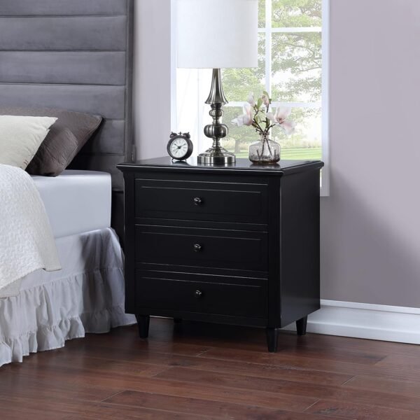 XD Designs Solid Wood Side End Table, 2-Drawer Night Stand with Storage Shelf, Bedside Nightstand, Accent Table for Bedroom Hallway Living Room (Black) - Image 3