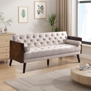 70 inch Futon Sofa Bed, Soft Chenille 2 in 1 Love Seat Sleeper Sofa with 2 Throw Pillows, Tufted Folding Convertible Couch Sofa for Small Space, Living Room, Bedroom, Apartment, Gray