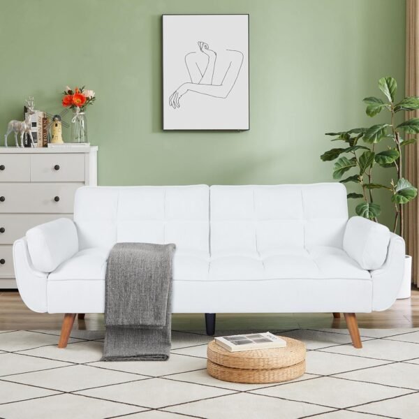 Betoko Futon Sofa Bed Modern Convertible Sleeper Sofa, Corduroy Twin Size Futon Couch Comfy Recliner Loveseat Sofa with Adjustable Backrest for Living Room Small Spaces (White)