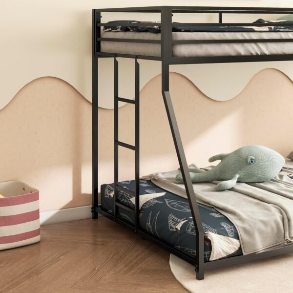 Metal Bunk Bed Frame,Twin Over Full Bunk Bed,Twin Over Twin Bunk Bed for Kids, Teens & Adults Bunk Bed with Stairs & Flat Rungs,No Box Spring Needed,for Small Spaces, Twin-Over-Full (Black) - Image 3