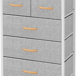 AZL1 Life Concept Storage Dresser Furniture Unit – Large Standing Organizer Chest for Bedroom, Office, Living Room, and Closet – 5 Drawers Removable Fabric Bins – Light Grey