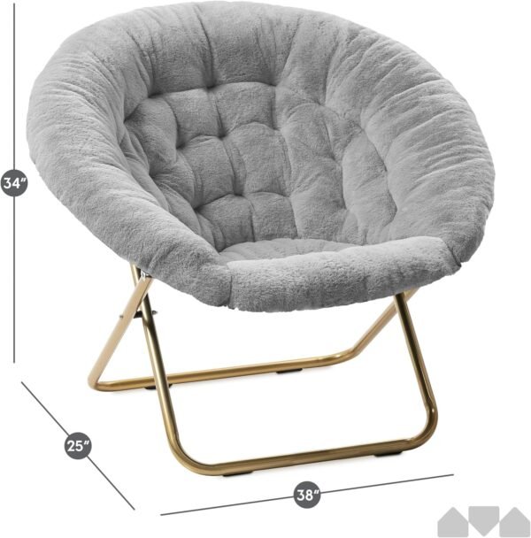 Milliard Cozy Chair/Faux Fur Saucer Chair for Bedroom/X-Large (Light Grey) - Image 3