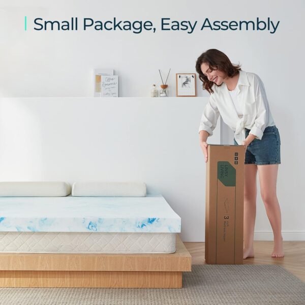 LINSY LIVING 3 Inch Twin XL Cooling Gel Memory Foam Mattress Topper, Blue, 35D High Density, CertiPUR-US Certified, 10 Years Warranty - Image 5