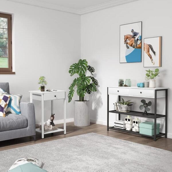 Ecoprsio Nightstand White End Table Side Table with Drawer and Storage Shelf Wood Night Stand Modern Bedside Table for Bedroom, Living Room, Sofa Couch, Hall, Easy Assembly, White - Image 9