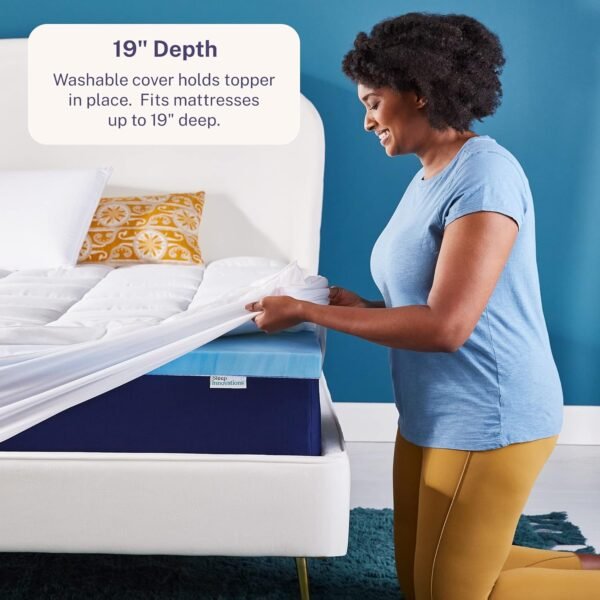 Sleep Innovations Dual Layer 4 Inch Memory Foam Mattress Topper, Queen Size, Medium Support, 2 Inch Cooling Gel Memory Foam Plus 2 Inch Pillow Top Cover - Image 4