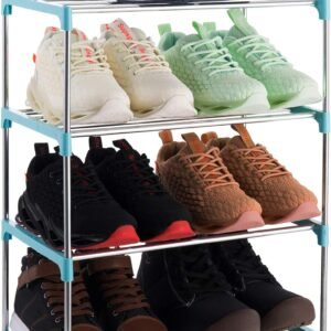 4-Tier Stackable Small Shoe Rack, Lightweight Shoe Shelf Storage Organizer for Entryway, Hallway and Closet (blue)