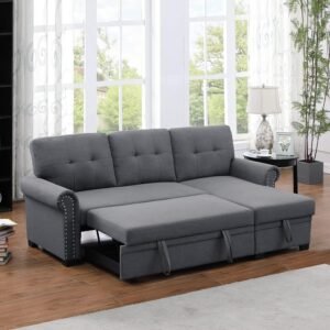 Convertible Sleeper Sofa with Pull Out Bed, 3-Seat Sofa Bed Sleeper Couch with Storage Chaise Lounge for Apartment, Living Room, Home Office, Guest Room