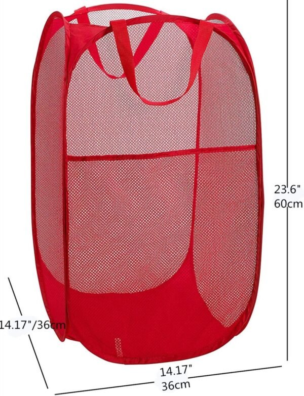 Portable Large Rectangle Laundry Basket with Carry Handles Big Heavy Duty Pop Up Nursery Clothes Hamper Folding Mesh Room Organizer Storage Red - Image 6