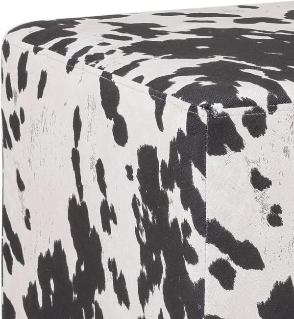 Square Footrest Ottoman Stool Seat with Linen Fabric and Non-Skid Wooden Legs, Black Cow - Image 4