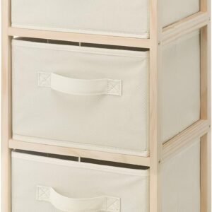 Whitmor 3 Drawer Wood Chest – Compact Design – Pull Out Fabric Bins – Natural Pine