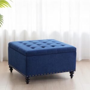 HUIMO Square Storage Ottoman,Ottoman Coffee Table with Storage,Oversized Ottoman,Tufted Storage Ottoman for Living Room (Blue)